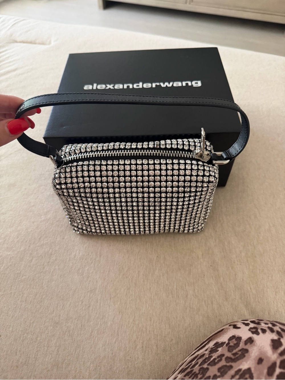 Alexander Wang Black Strap Silver Crystal Mini Bag